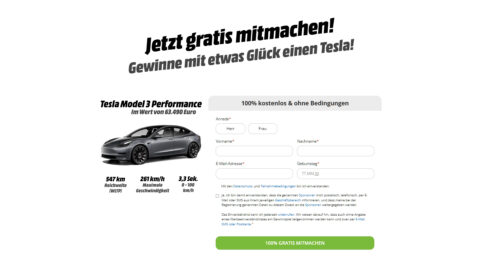 Jetzt beim Auto Gewinnspiel mitmachen und mit etwas Glück einen Tesla Model 3 Performance gewinnen